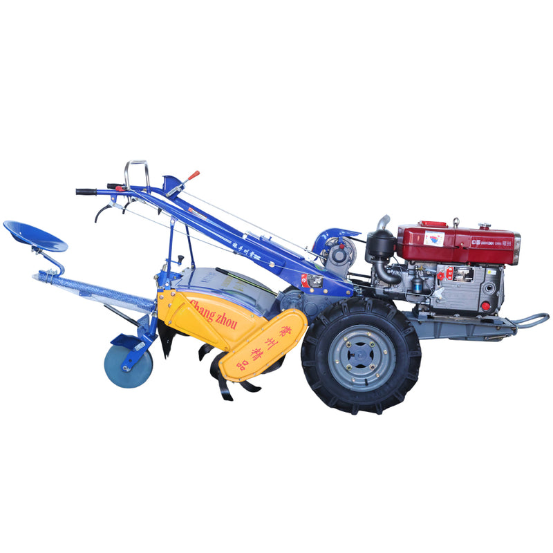 15HP Diesel Walking Tractor Set with Rotary Tiller & Seat | Heavy-Duty Two-Wheel Power Tiller