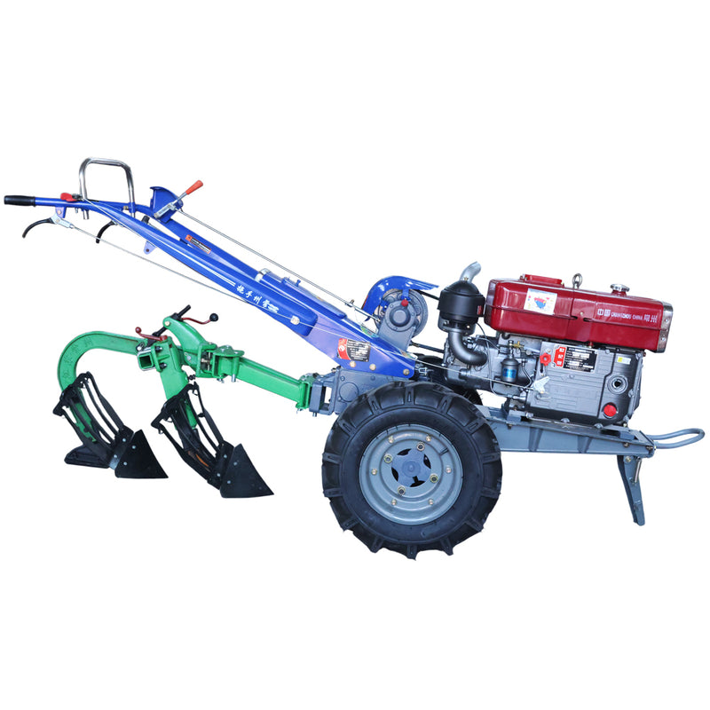 Diesel Walking Tractor Chassis Set with Double-Furrow Share Plough | Heavy-Duty Agricultural Power Tiller
