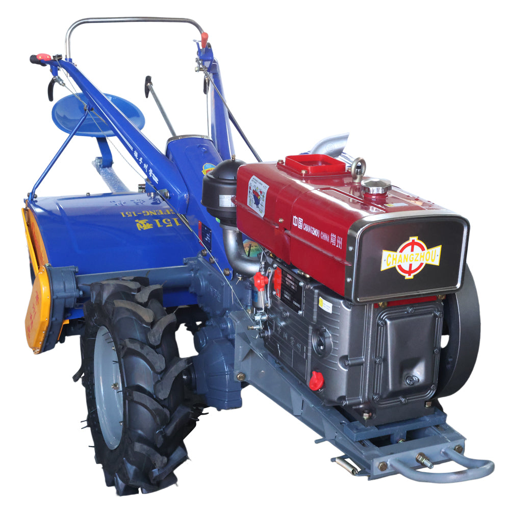 15HP Diesel Walking Tractor Set with Rotary Tiller & Seat | Heavy-Duty Two-Wheel Power Tiller