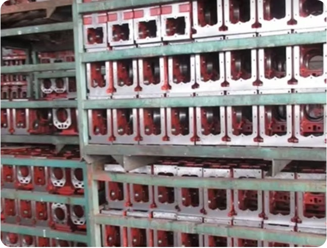 Factory engine components storage area