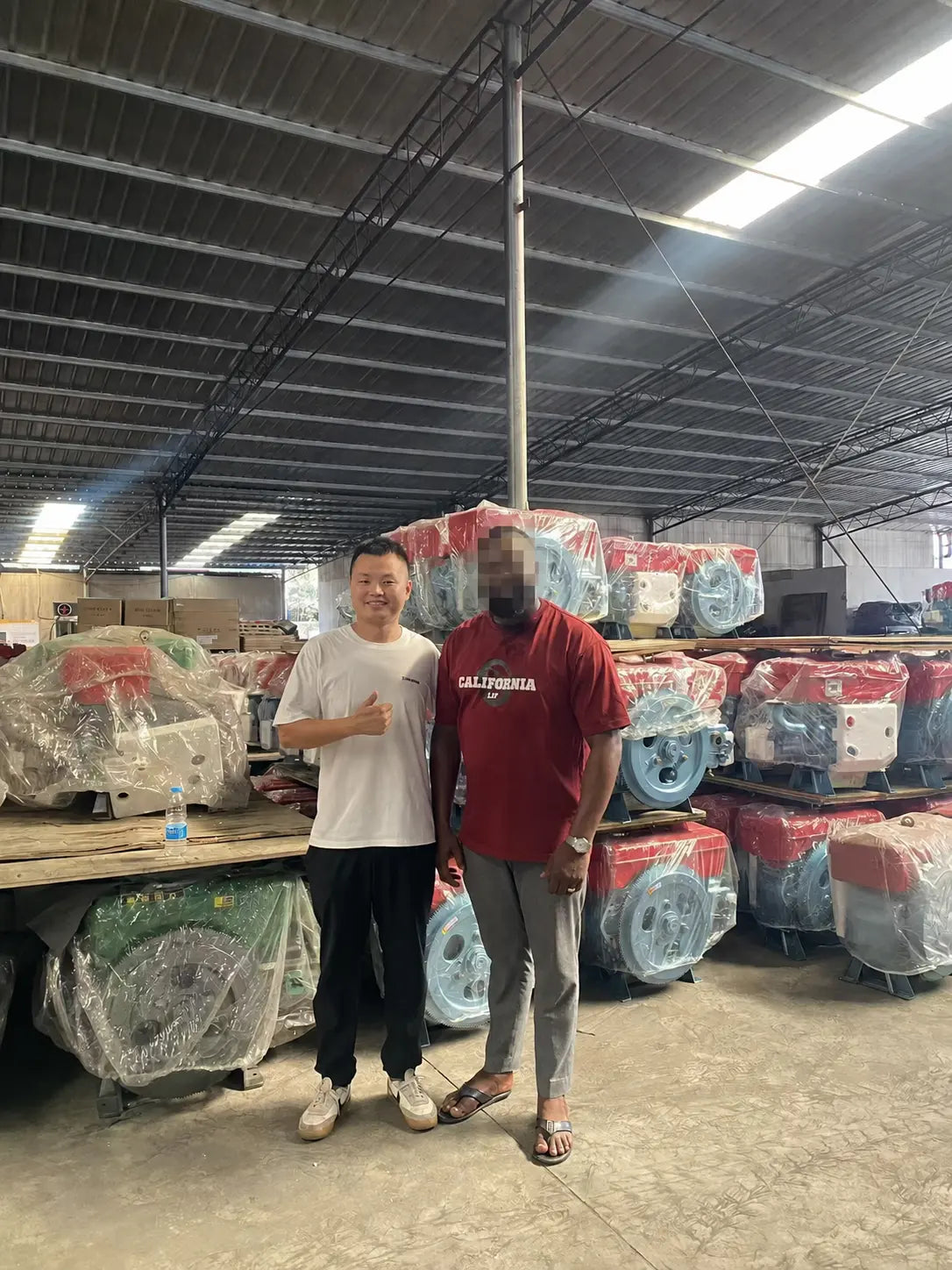 International buyer visiting AOKAI finished diesel engine area