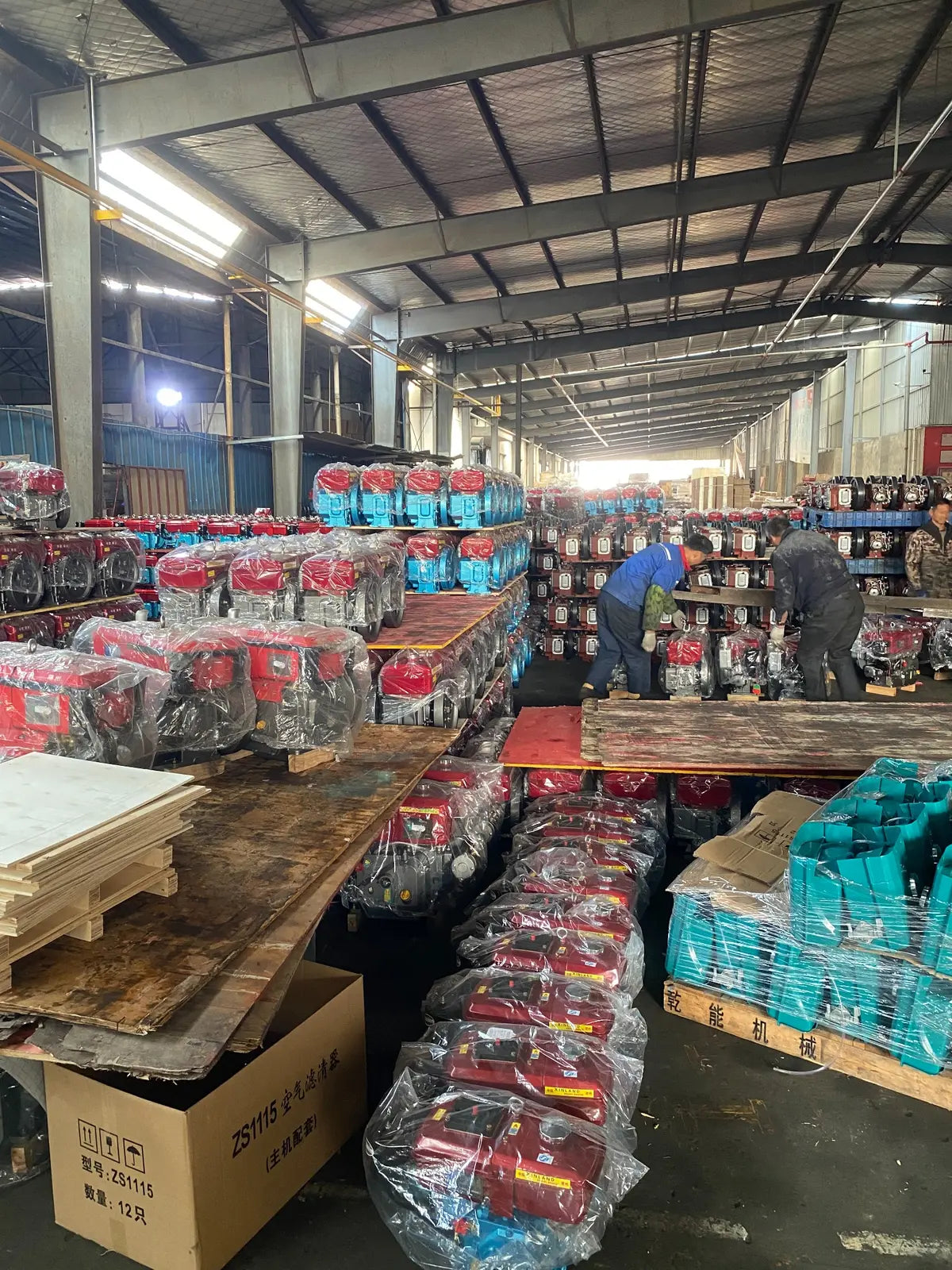 Rows of finished and protected diesel engines in the AOKAI storage area